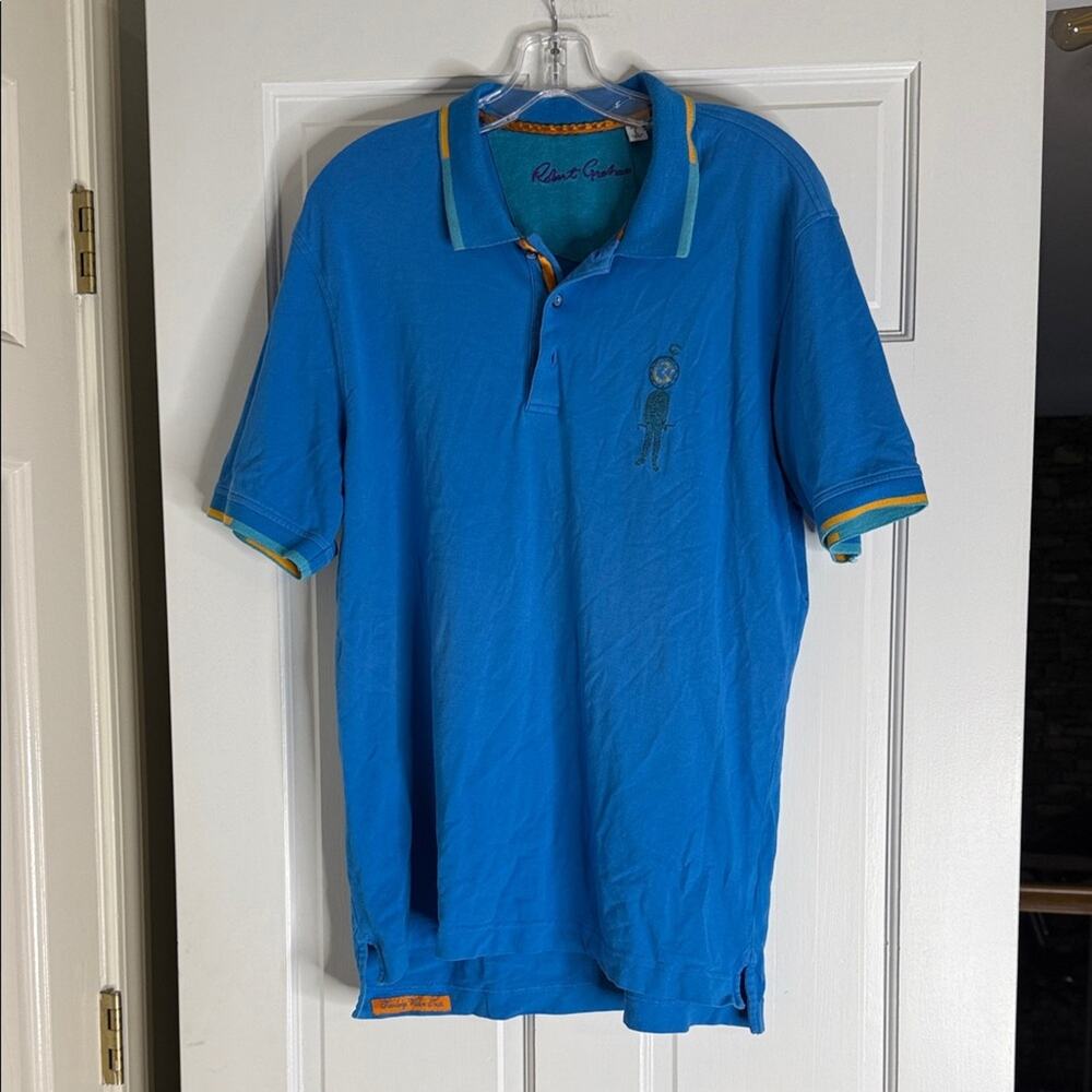 Robert Graham Vibrant Blue Polo with Embroidered Detail. Large